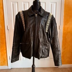 Wilsons Leather Black Studded Fringe Jacket